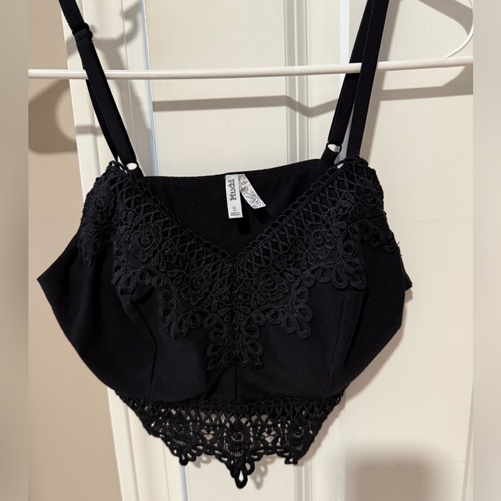 Mudd Black Lace Trim Crop Top